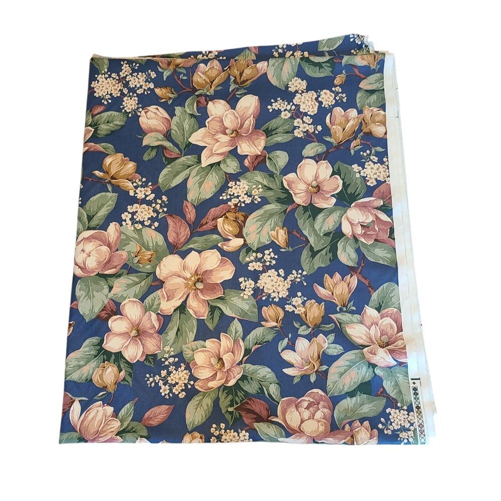 Vintage Sharon Kessler‎ Concord Fabric Cotton Blue Floral Magnolia 3.5 yds